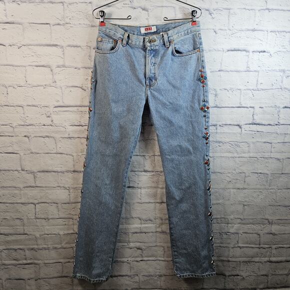 ABS by Allen Stewart Womens Size 10 Blue Jeans with Side Embellishments - Picture 1 of 8